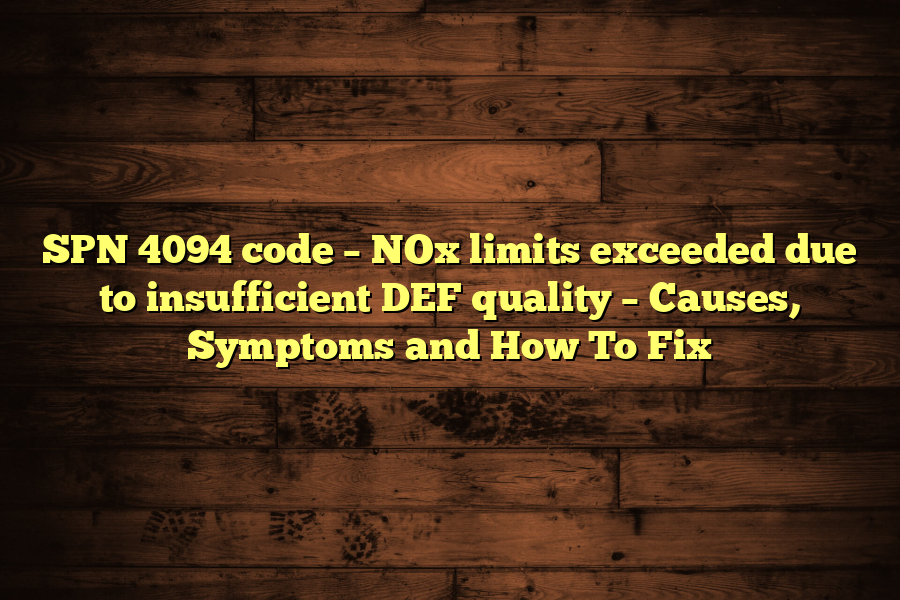 SPN 4094 code – NOx limits exceeded due to insufficient DEF quality – Causes, Symptoms and How To Fix